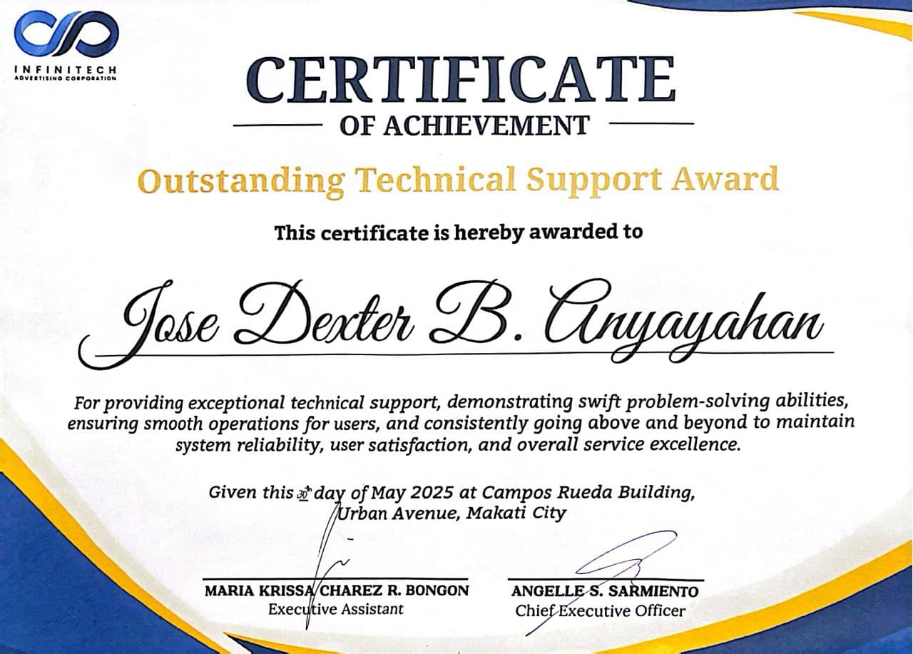 Outstanding Technical Support Award