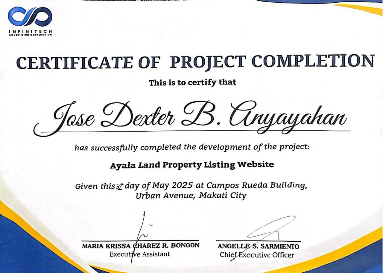 Certificate of Project Completion